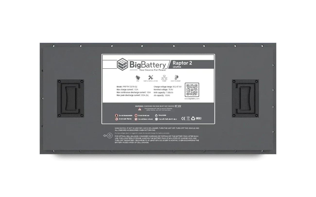 FRPTR-72076-G2-main.png BigBattery 72V RAPTOR 2 LiFePO4 Battery | 7.68kWh | Game-Changing Power for Golf Carts