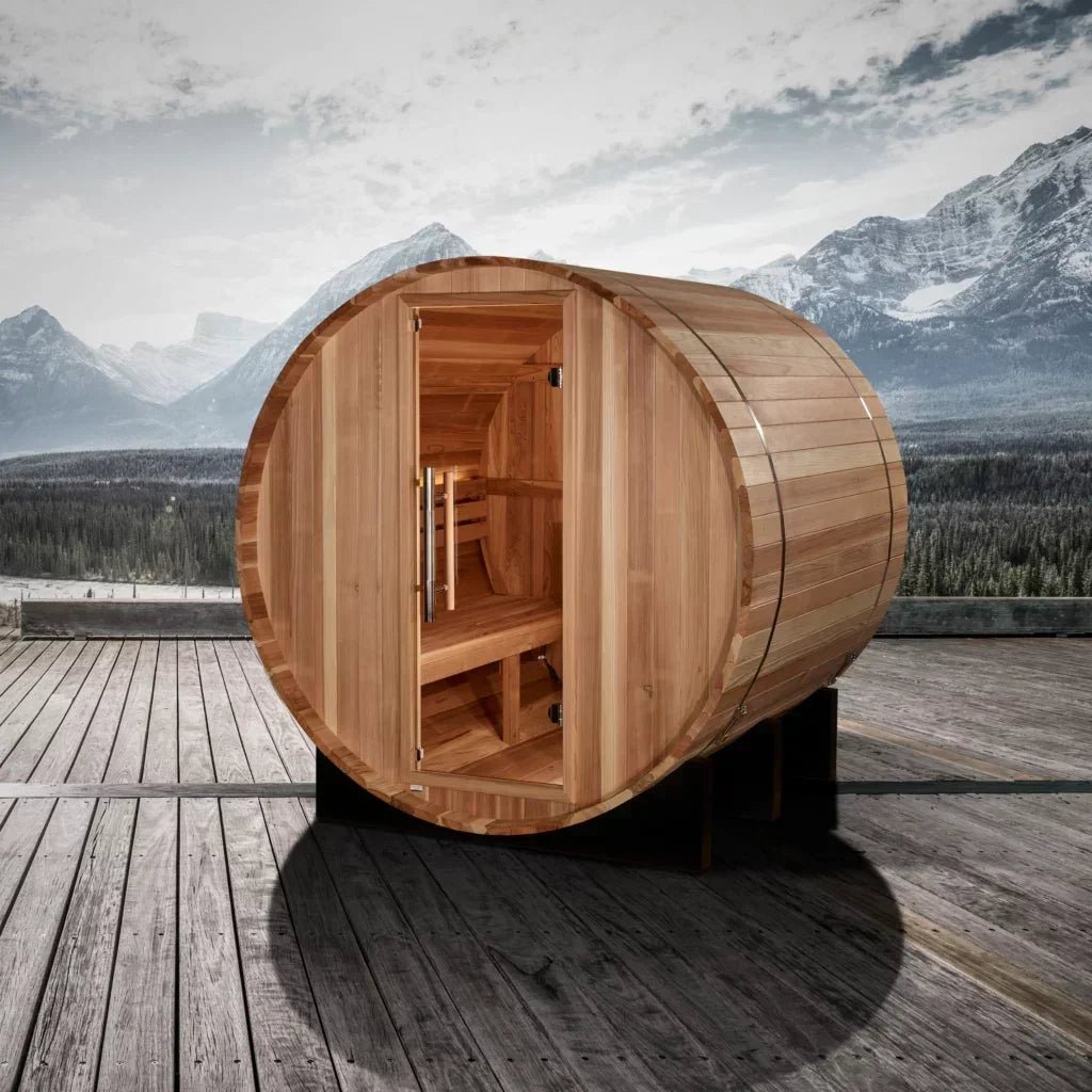 GDI-B002-01BGS23x3D-1024x1024_74fcecc9-6584-4494-924e-b8aa879f5935.webp Golden Designs Barrel Traditional Sauna – Pacific Cedar | GDI-B002-01 / St. Moritz | 2 Person