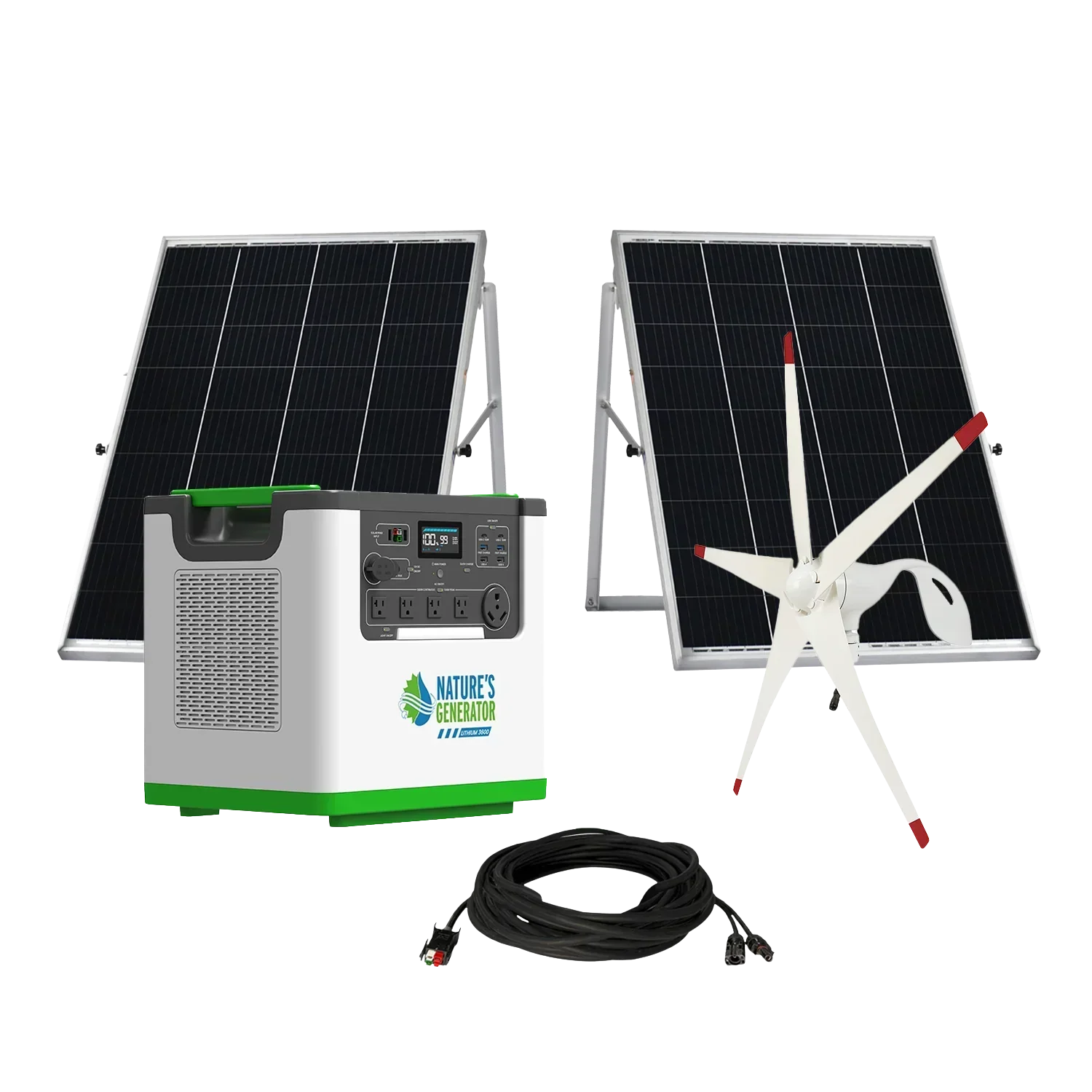 Lithium_3600_with_100W_Solar_Panels_and_Wind_Turbine_1.png Nature's Generator Lithium 3600 Solar and Wind Generator